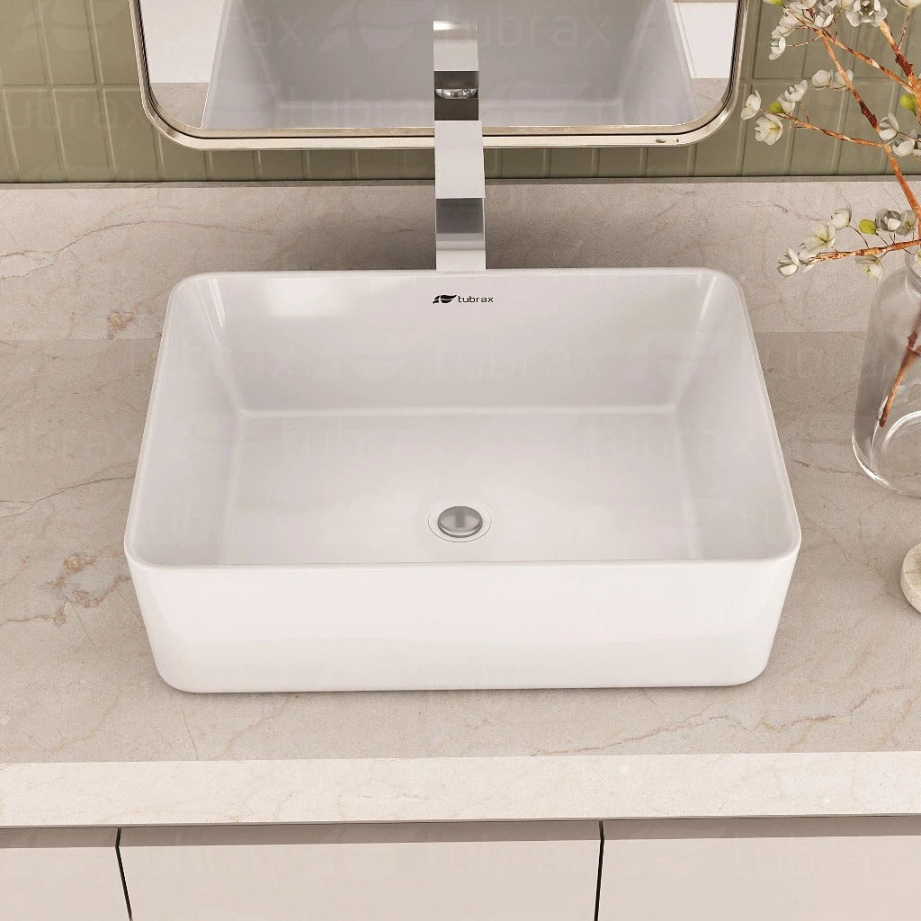 Cuba Lavabo Banheiro Cerâmica Louça Retangular 48×37 Branca Apoio Tubrax – BAB0003