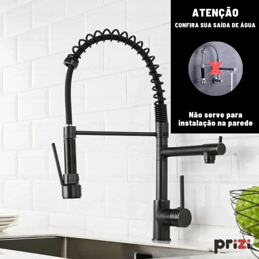 Torneira Gourmet Prizi Cheff Black 50cm, Bancada, com Spray, Monocomando