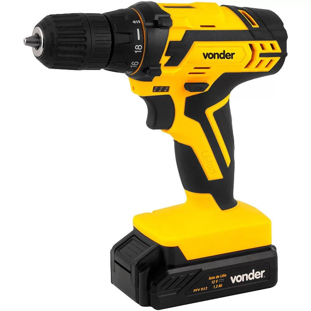 Parafusadeira Furadeira PFV012 3/8 Pol. 12V Li-Ion com Carregador Bivolt Maleta e Acessórios. – VONDER-PFV012