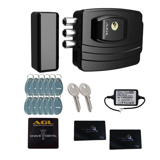Kit fechadura eletronica agl ultra card preta + 10 tag extras