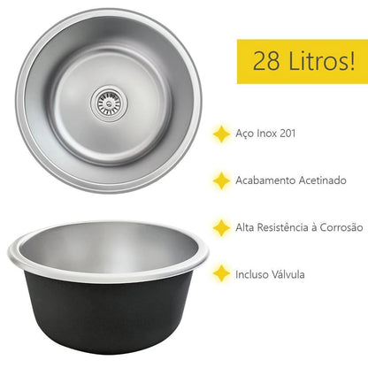 Cuba Inox Gourmet Redonda Luxo 42X42X20Cm Acessório Brinovar