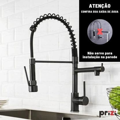 Torneira Gourmet Prizi Cheff Black 50cm, Bancada, com Spray, Monocomando