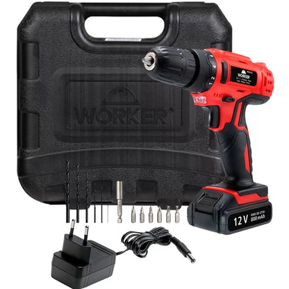 Parafusadeira Furadeira Elétrica 12V 13 Peças Bivolt pfw 012 Worker