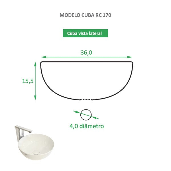 Cuba De Apoio Branca Redonda Cerâmica Reno Rc 170