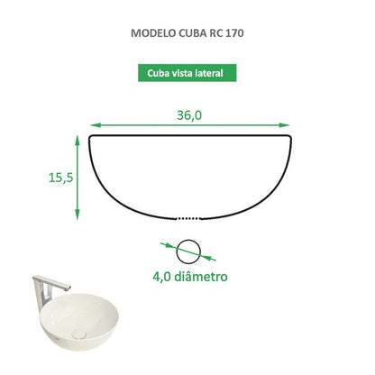 Cuba De Apoio Branca Redonda Cerâmica Reno Rc 170
