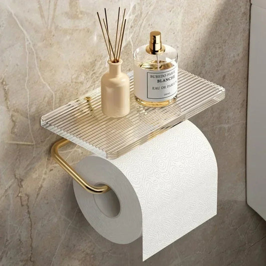 Porta-Papel Higiênico Luxo Dourado com Prateleira