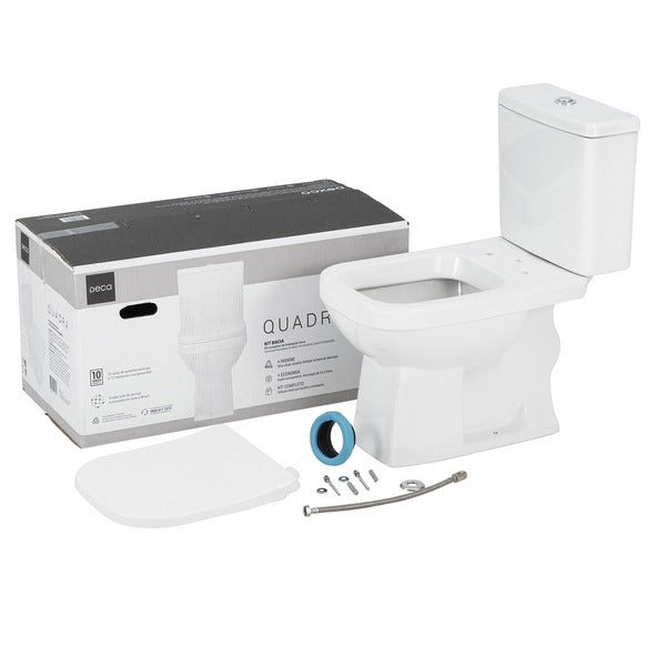 Kit Vaso Sanitário com Caixa Acoplada e Assento Branco Duplo Acionamento 3/6L Vertical Quadra Deca