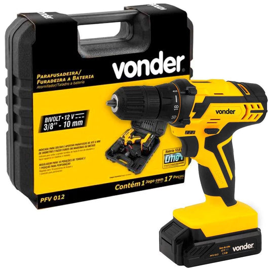 Parafusadeira Furadeira PFV012 3/8 Pol. 12V Li-Ion com Carregador Bivolt Maleta e Acessórios. – VONDER-PFV012