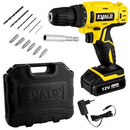 Parafusadeira e Furadeira à Bateria 12V Bivolt PFE-12EV com Maleta e Kit evald
